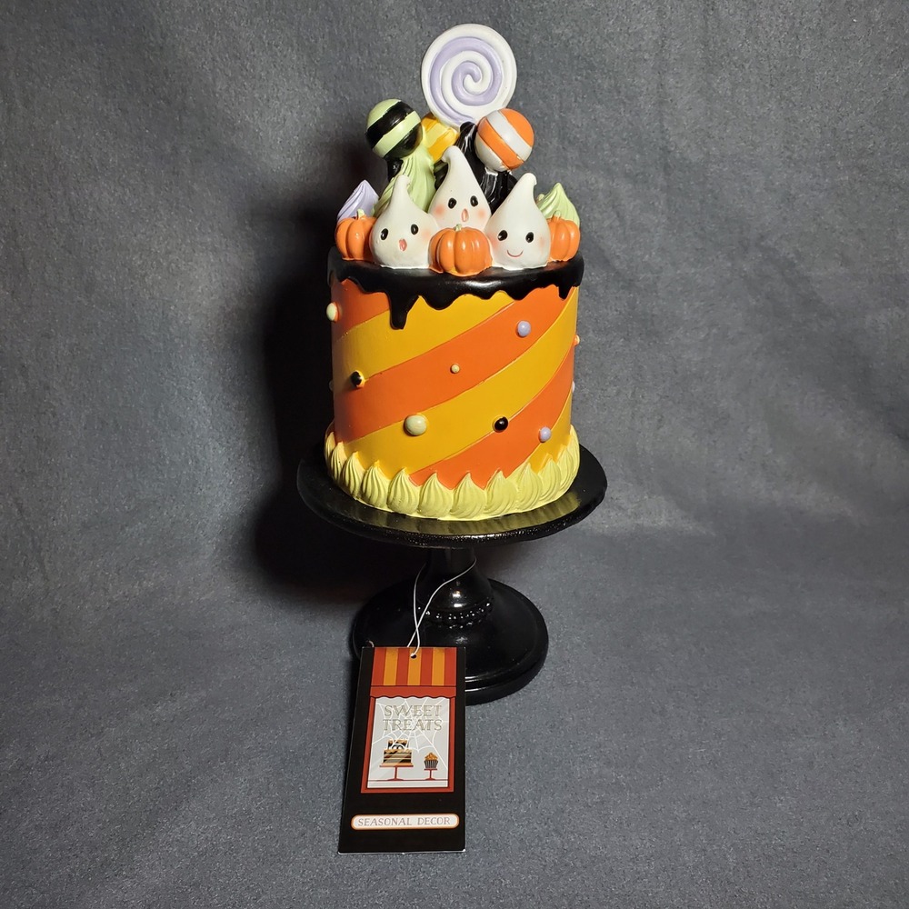 Halloween Cake Pedestal Candies Ghosts Seasonal Decor Centerpiece